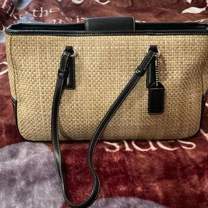 Coach Cabana Straw & Leather Handbag, Black Leather Trim, Like new Condition